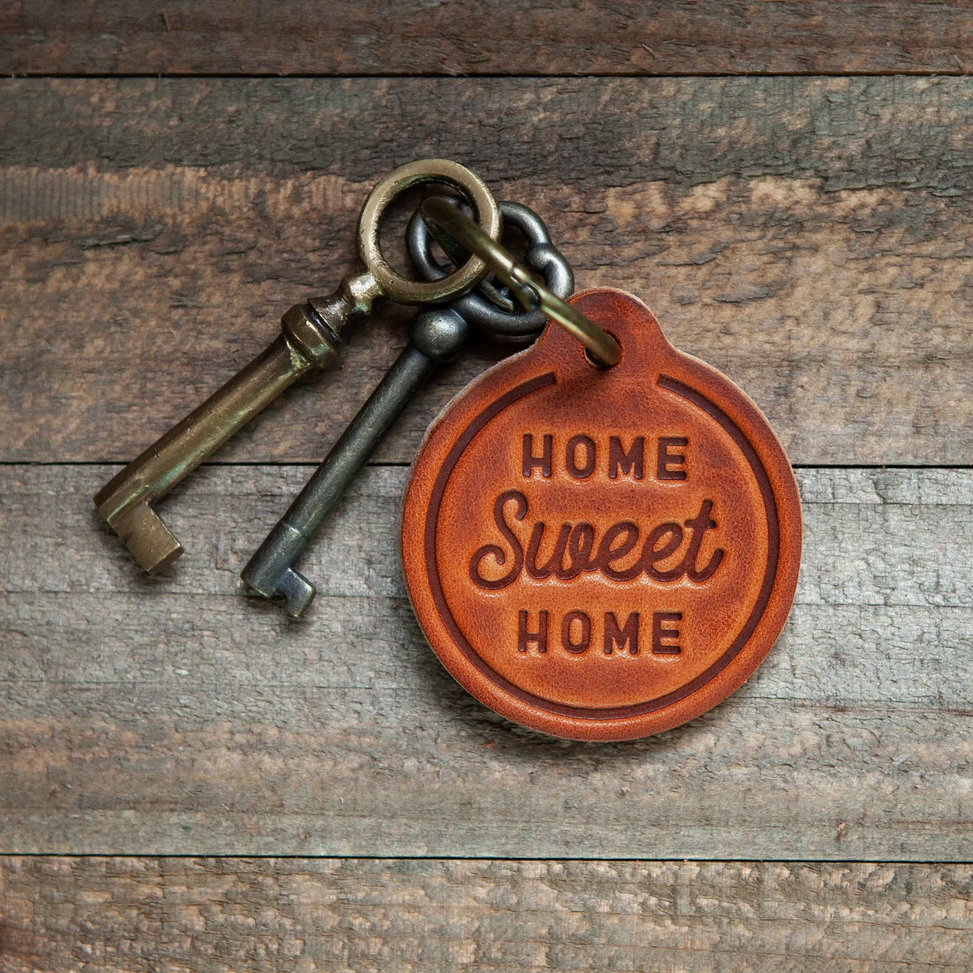 Home Sweet Home Leather Keychain Circle