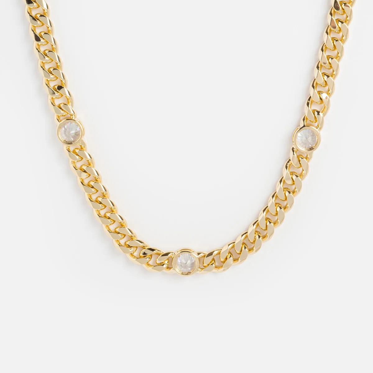 Julian Triple Simulated Diamond Cuban Chain Necklace