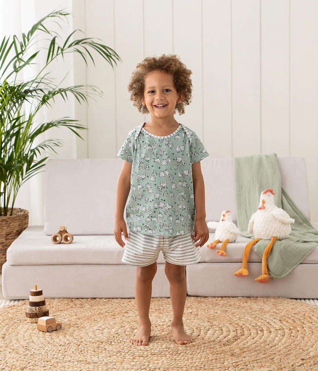 Kids Short Sleeve Pyjama Set Chicken Run Olive