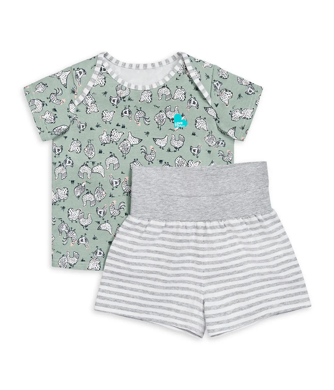 Kids Short Sleeve Pyjama Set Chicken Run Olive