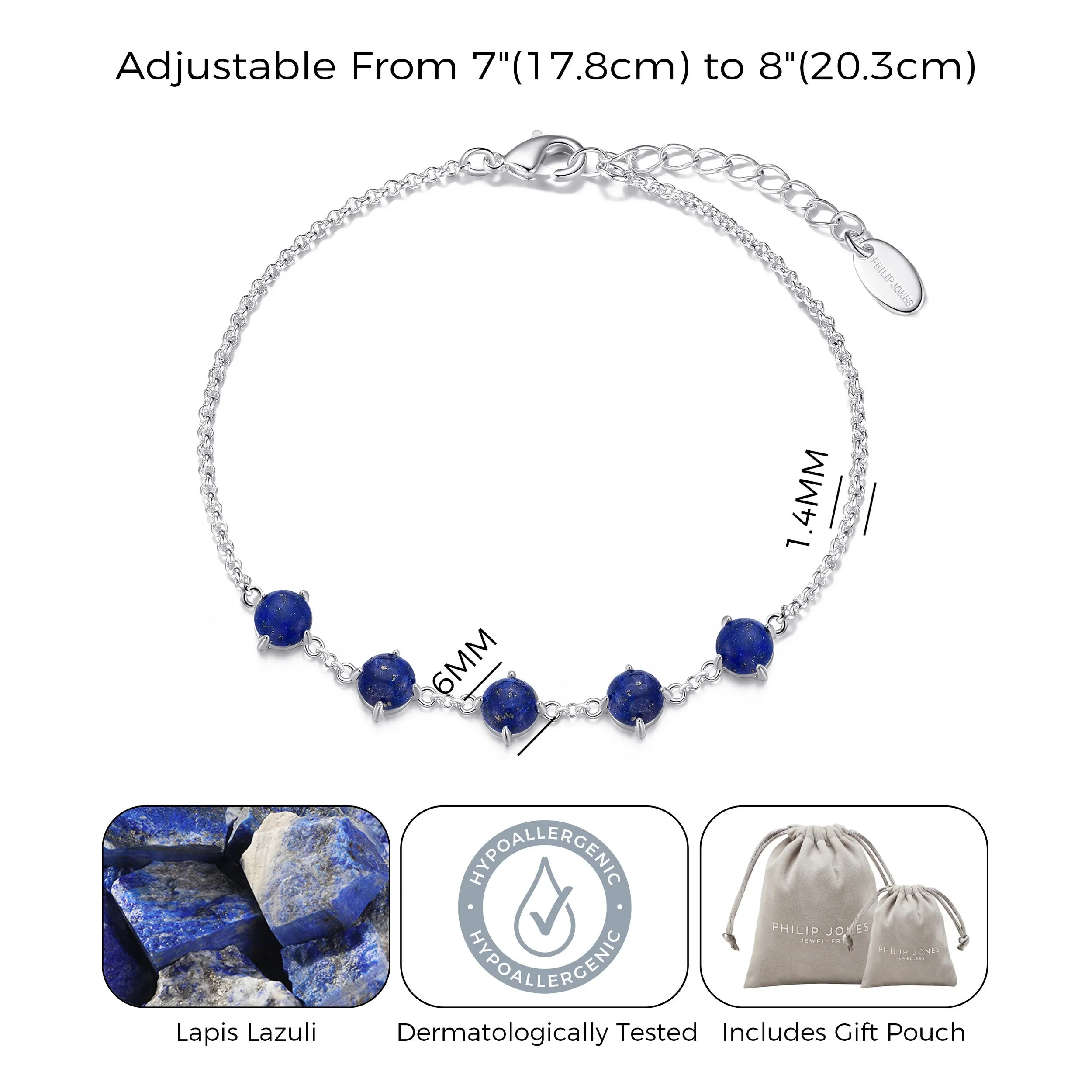 Lapis Lazuli Gemstone Bracelet with Quote Card