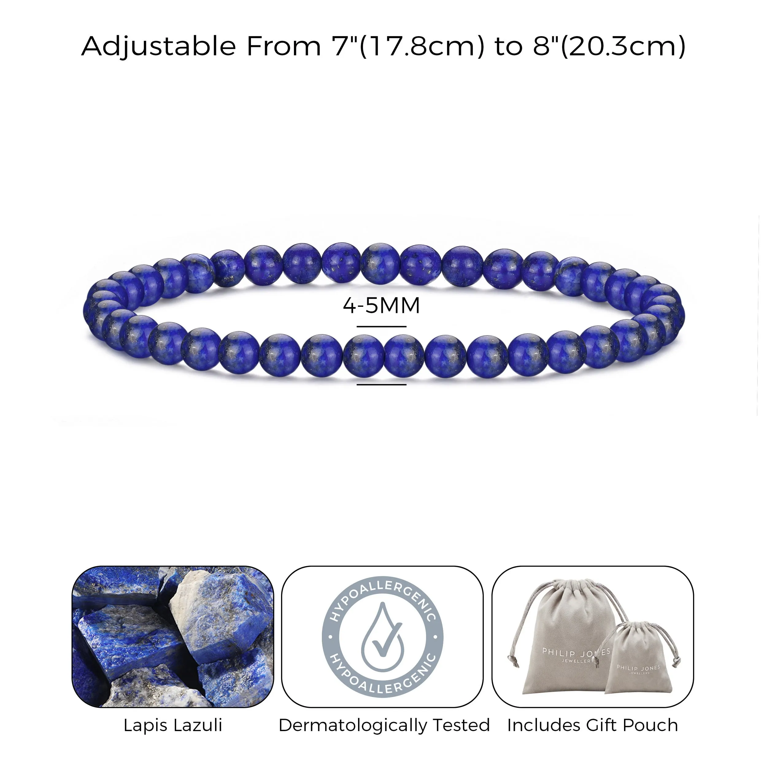 Lapis Mini Beaded Gemstone Stretch Bracelet