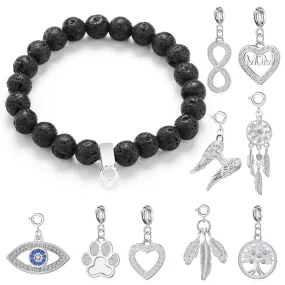 Lava Rock Gemstone Stretch Bracelet with Charm Created with Zircondia® Crystals