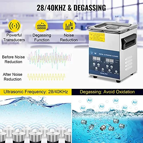 Mophorn 2L Ultrasonic Cleaner 28/40khz Dual Frequency Ultrasonic Cleaner Stainless Steel Digital Lab Ultrasonic Cleaner with Heater Timer for Jewelry Watch Glasses Cleaning