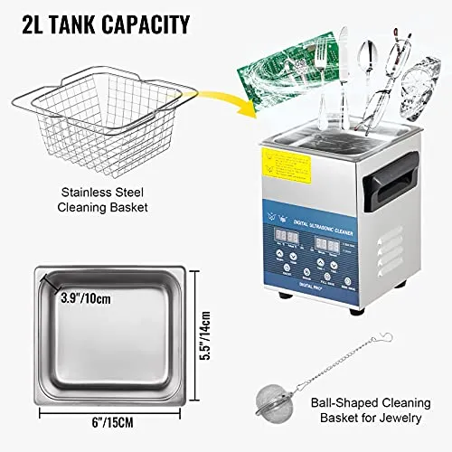 Mophorn 2L Ultrasonic Cleaner 28/40khz Dual Frequency Ultrasonic Cleaner Stainless Steel Digital Lab Ultrasonic Cleaner with Heater Timer for Jewelry Watch Glasses Cleaning