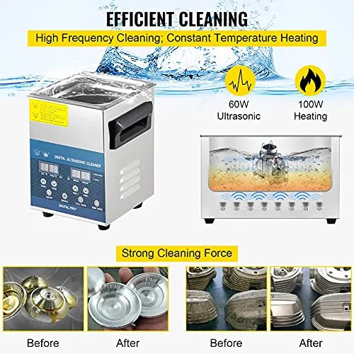 Mophorn 2L Ultrasonic Cleaner 28/40khz Dual Frequency Ultrasonic Cleaner Stainless Steel Digital Lab Ultrasonic Cleaner with Heater Timer for Jewelry Watch Glasses Cleaning