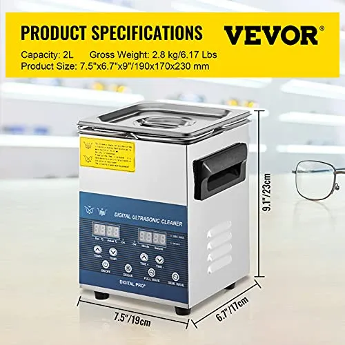 Mophorn 2L Ultrasonic Cleaner 28/40khz Dual Frequency Ultrasonic Cleaner Stainless Steel Digital Lab Ultrasonic Cleaner with Heater Timer for Jewelry Watch Glasses Cleaning