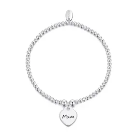 Mum Heart Charm Beaded Stretch Bracelet