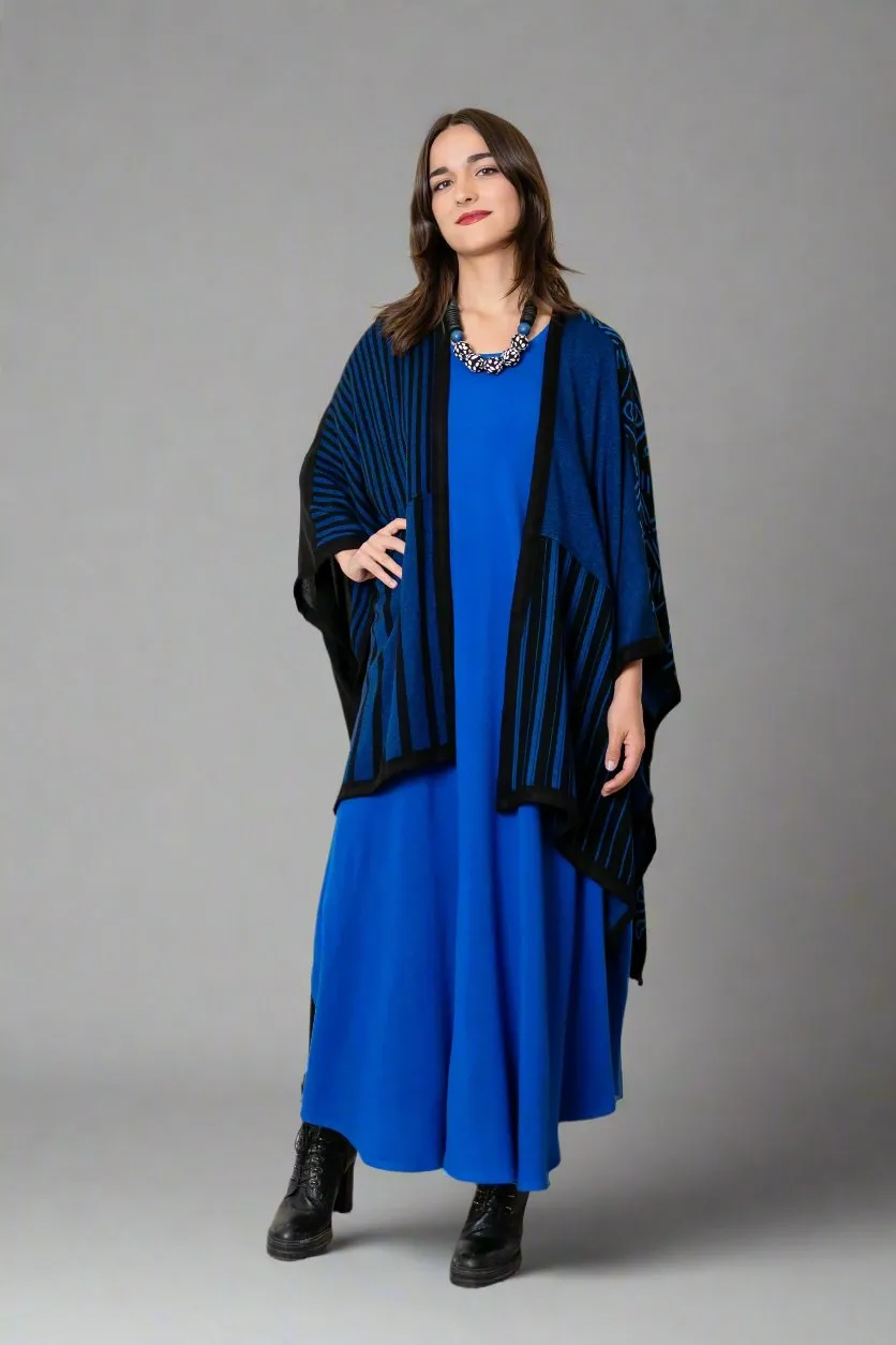 Printed Ruana - Electric Blue