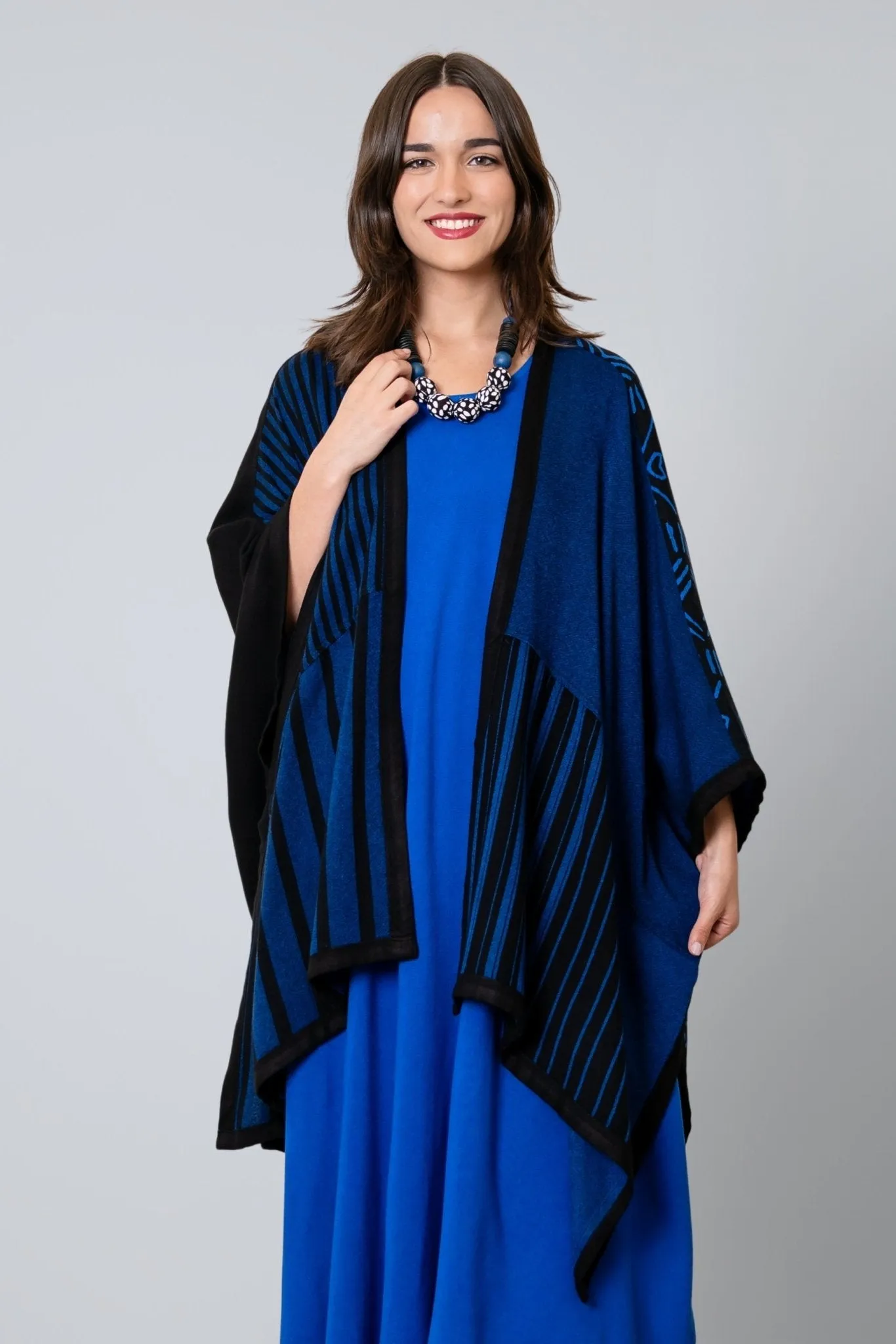 Printed Ruana - Electric Blue