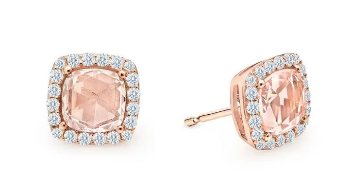 Rose Cut Halo Cushion Earrings Simulated Morganite E0294MGR