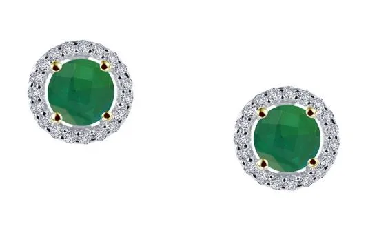 Simulated Emerald Diamond Halo Earrings E0328CET