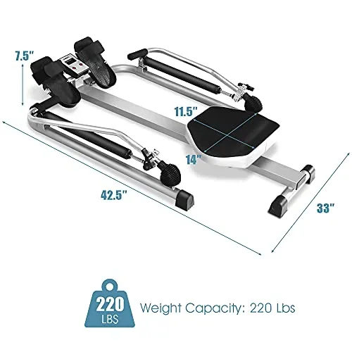 Sporfit Hydraulic Rowing Machine- Full Motion Rower, Foldable Rowing Machines w/Adjustable Resistance & LCD Monitor for Cardio Exercise, Home/Office/Apartment