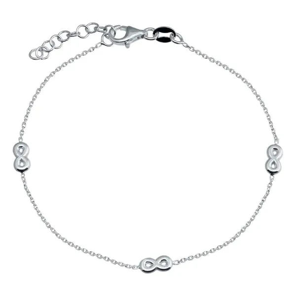 Sterling Silver 925 Adjustable Single Strand Rhodium Plated Bracelet with 3 Infinity Element