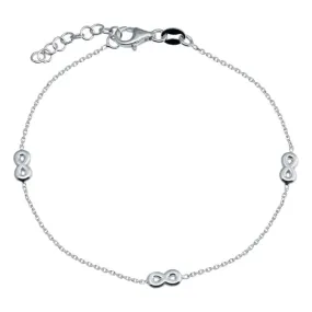 Sterling Silver 925 Adjustable Single Strand Rhodium Plated Bracelet with 3 Infinity Element