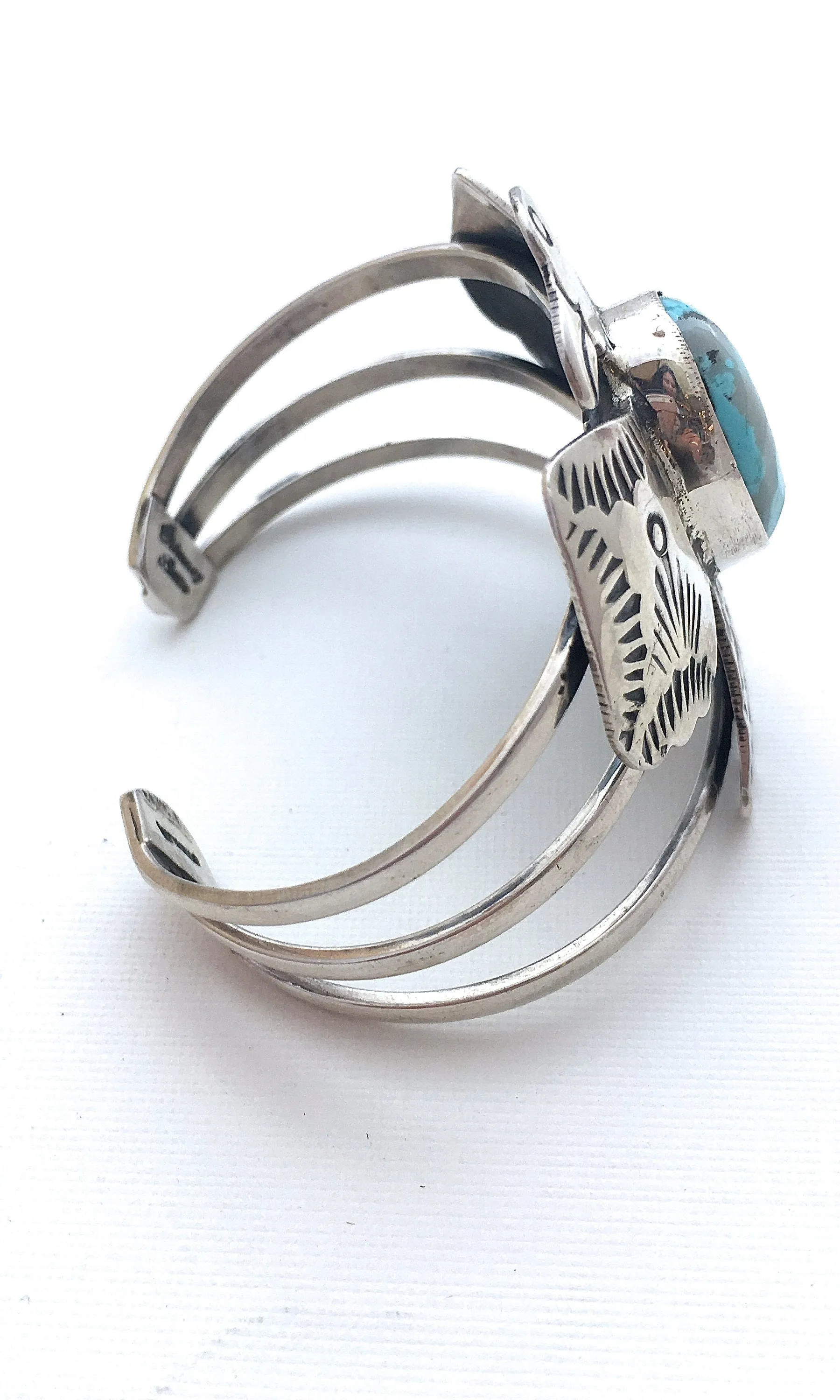 THUNDERBIRD Silver & Turquoise Large Cuff by Chimney Butte