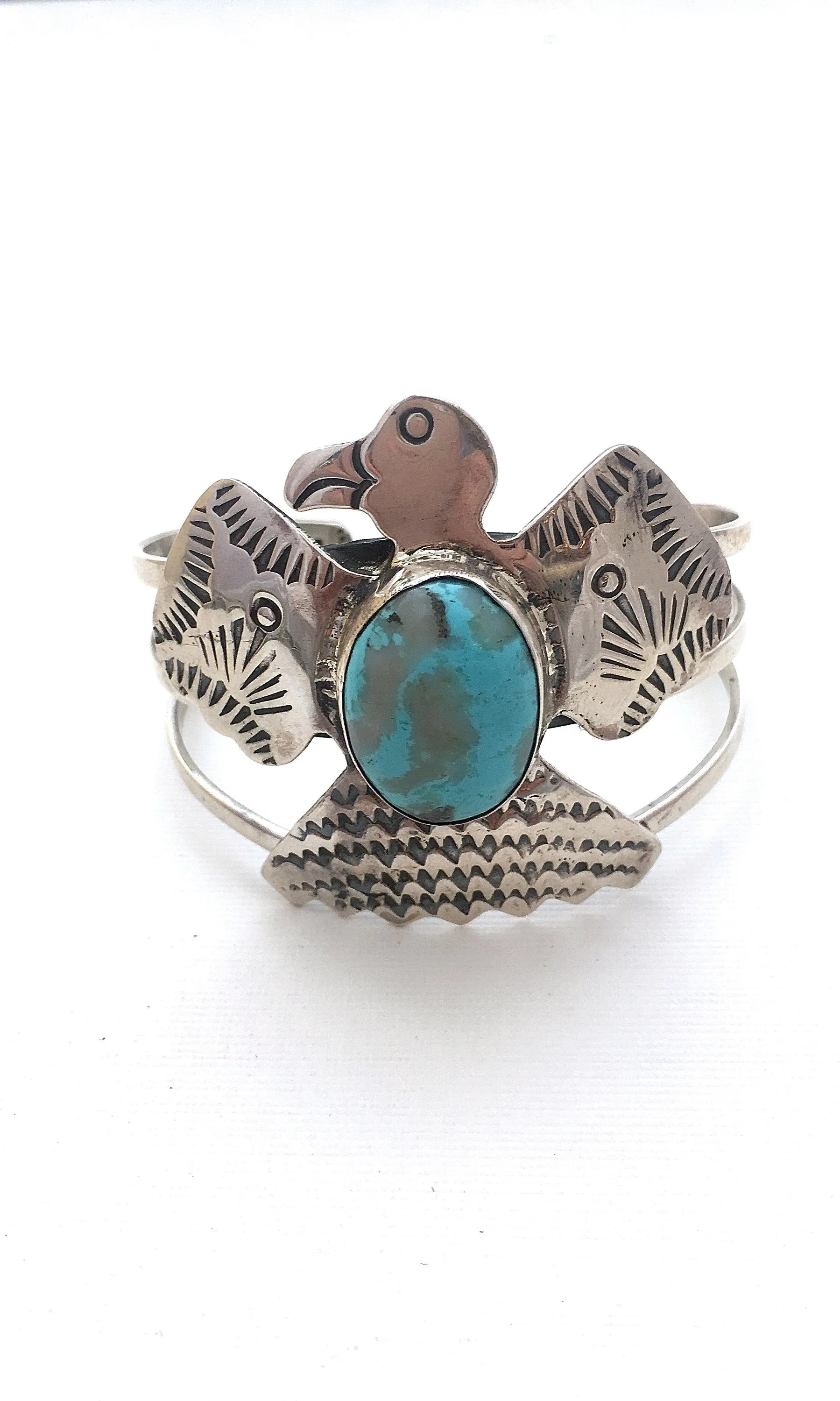 THUNDERBIRD Silver & Turquoise Large Cuff by Chimney Butte