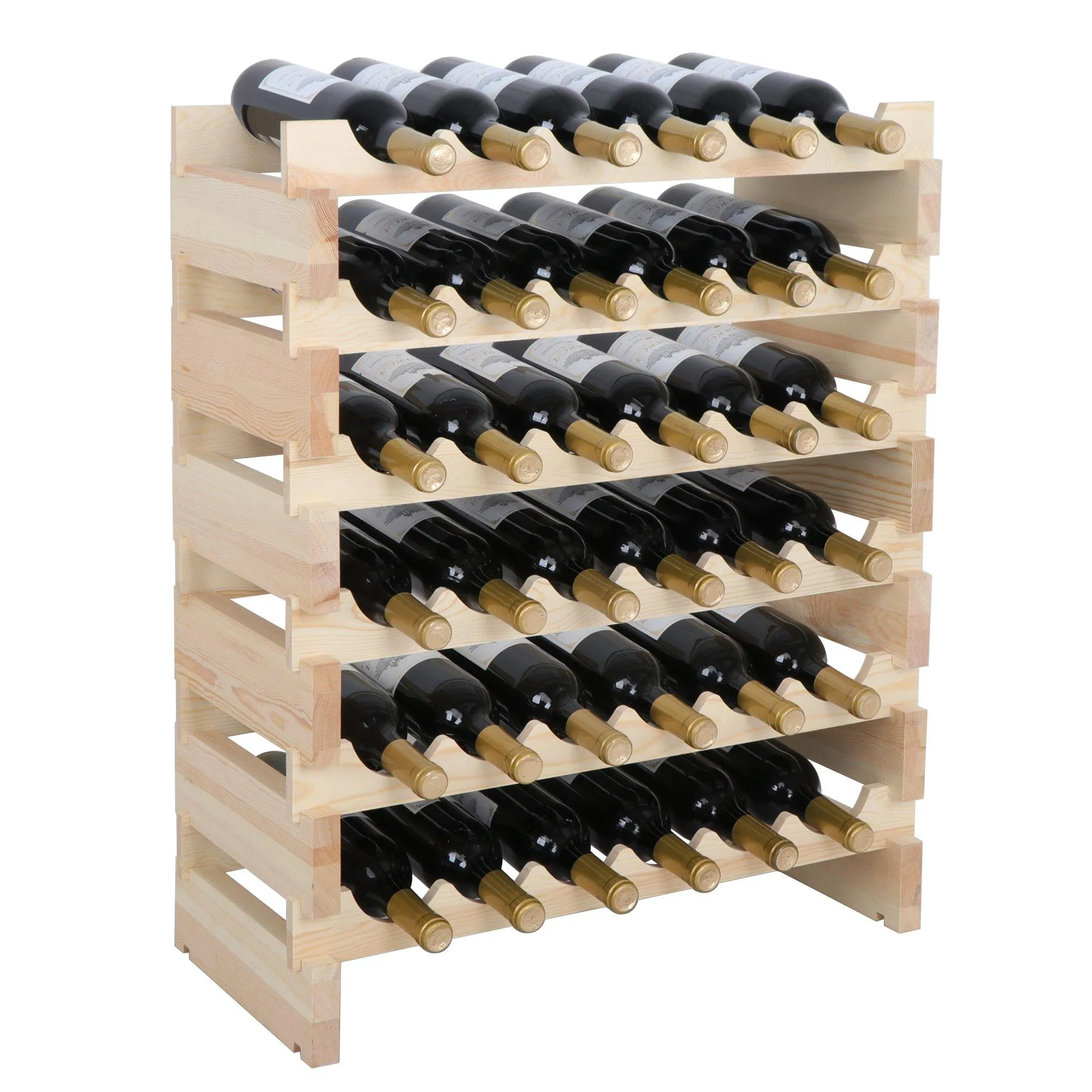 ZENY™ Compact Free-Standing Wine Rack 36 Bottles Stackable Storage 6 Tier Solid Secured Wood Display Shelves